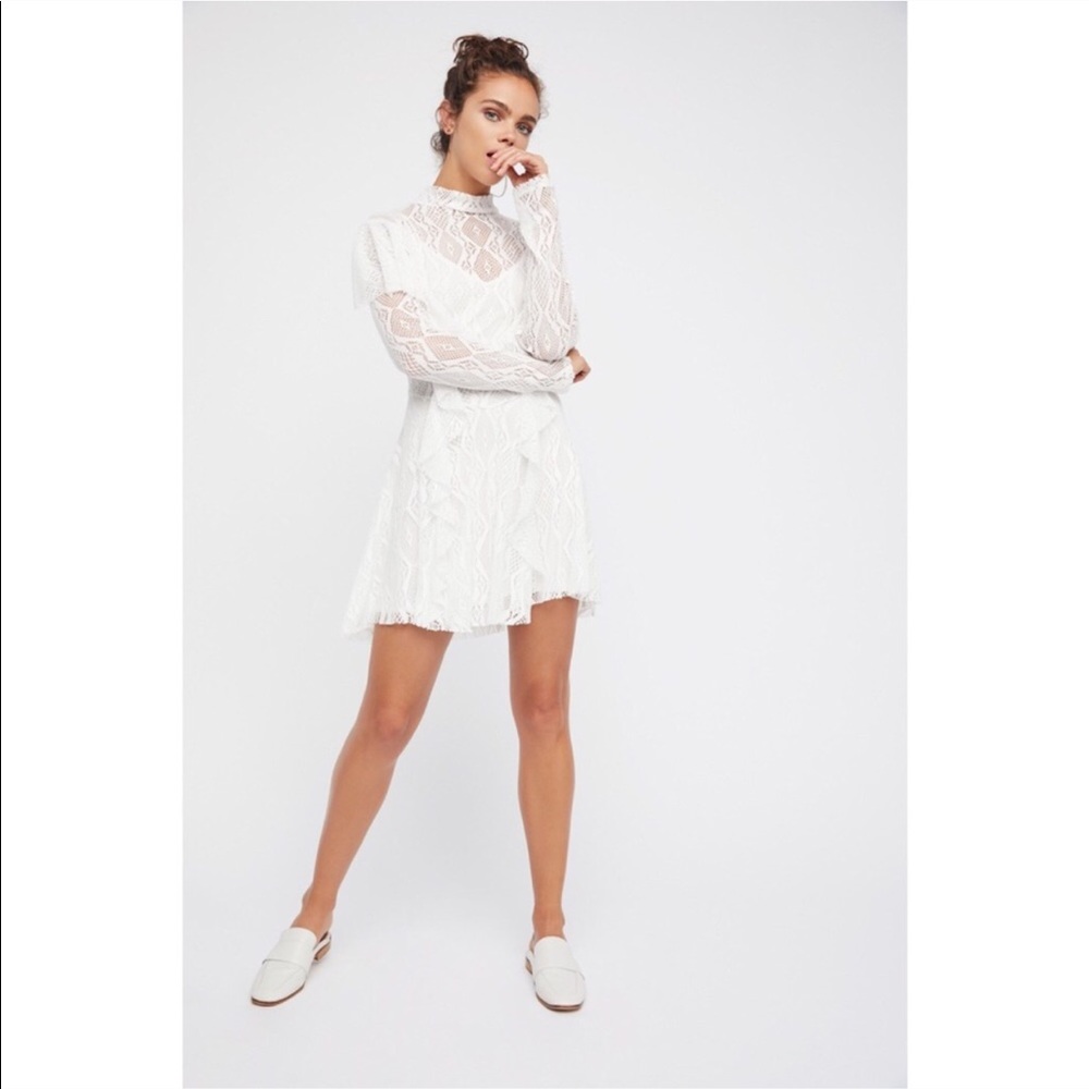 ✨NWT Free People Mock Neck Lace Dress Ivory - Picture 2 of 8